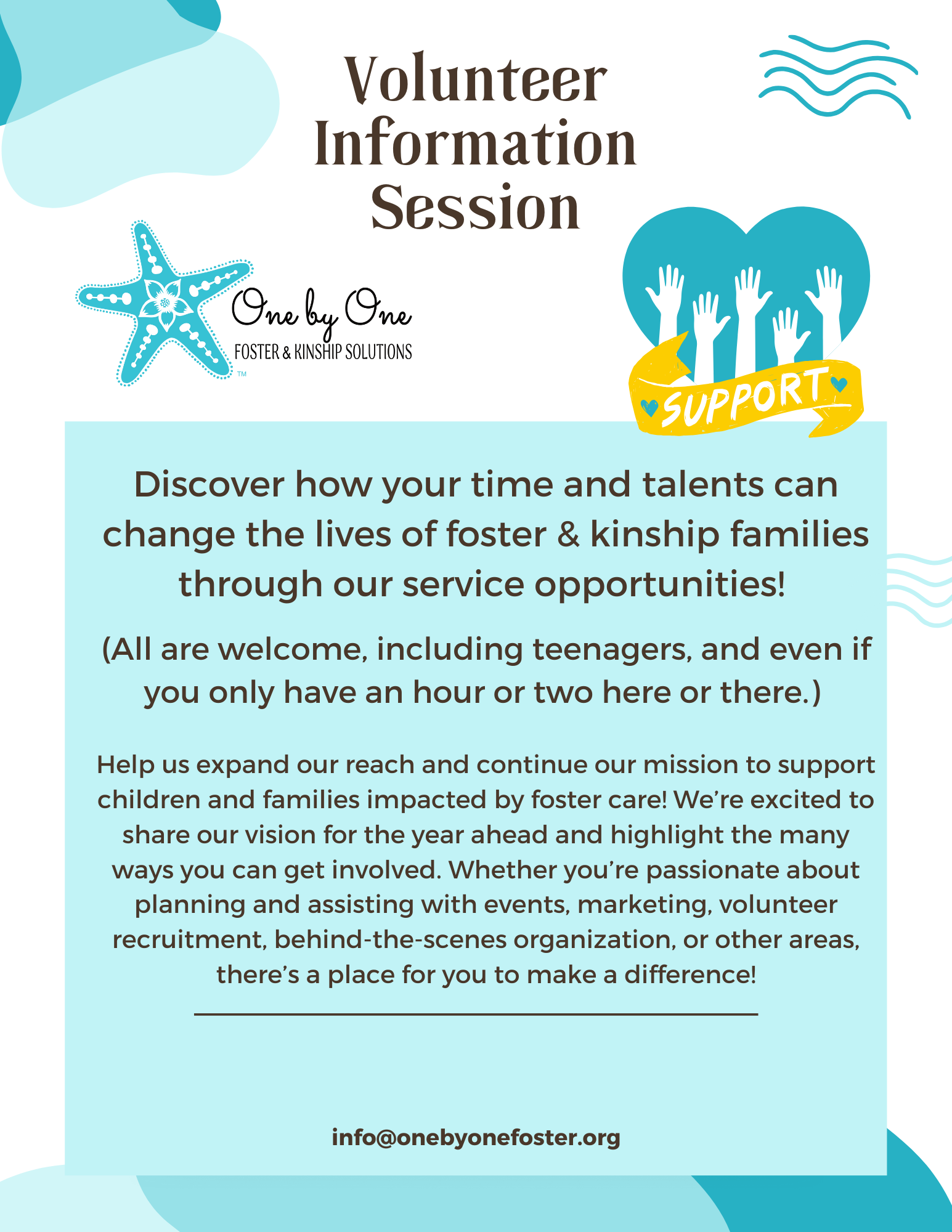 graphic flyer about volunteer information session